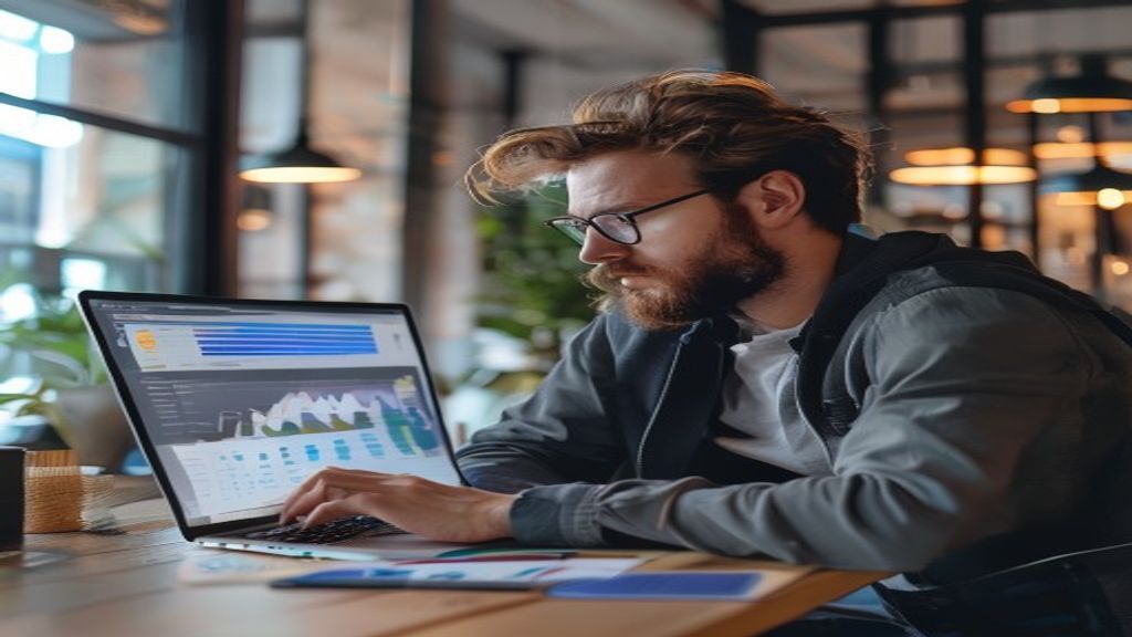 Ilustrasi growth hacker menganalisis data untuk meningkatkan pengguna startup